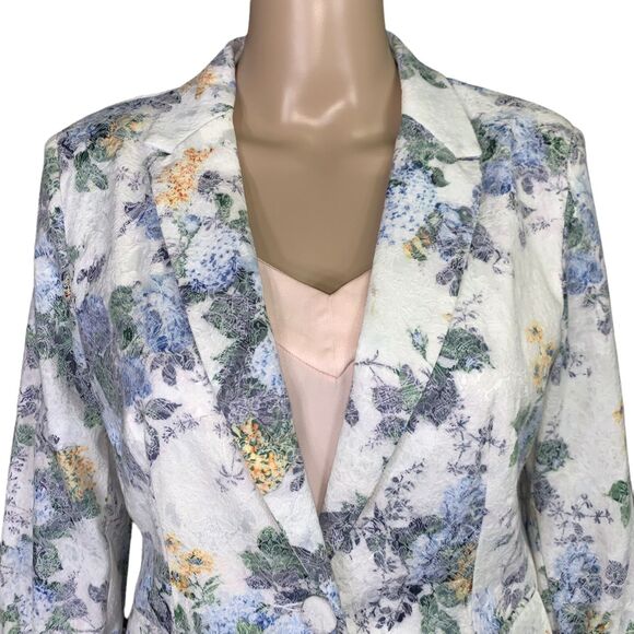 Lucy Paris Womens Tailored Blazer Suit Jacket Pastel Floral Print Blue Medium - Picture 4 of 11